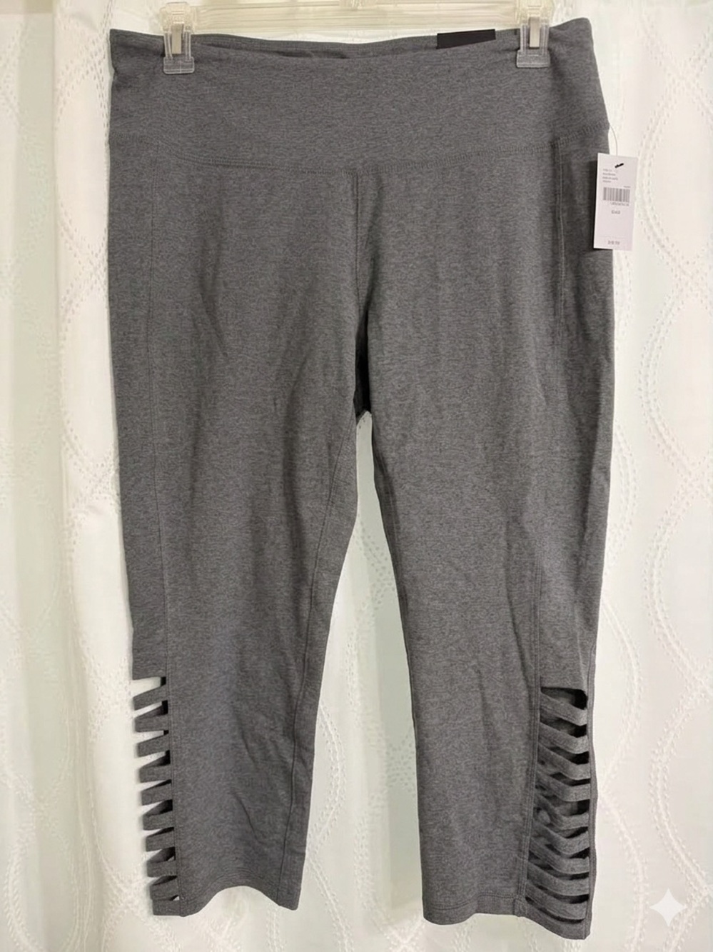 NWT Lane Bryant Gray Capri Leggings with Ladder Cutout Hems